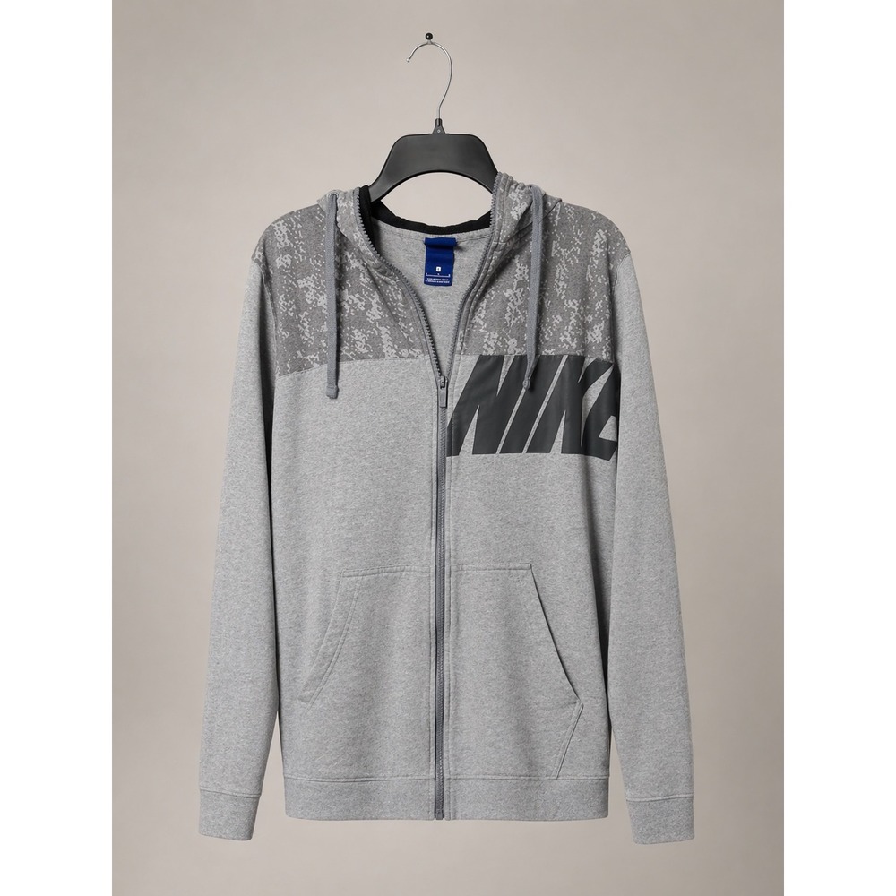 Nike Mens Y2K Style Full Zip Hoodie Gray Black Logo Digital Camo Print Fleece L